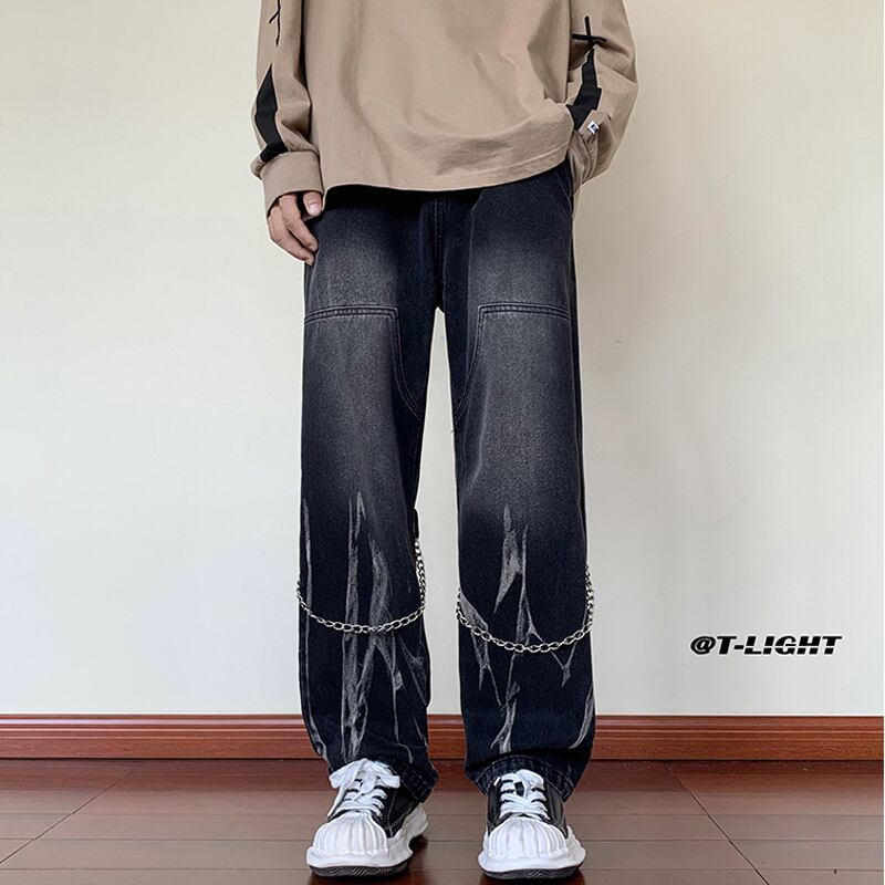 [Tiaota Series]★Denim Pants★ 3color Bottoms Casual Pants with Chain Unisex Men's Large Size