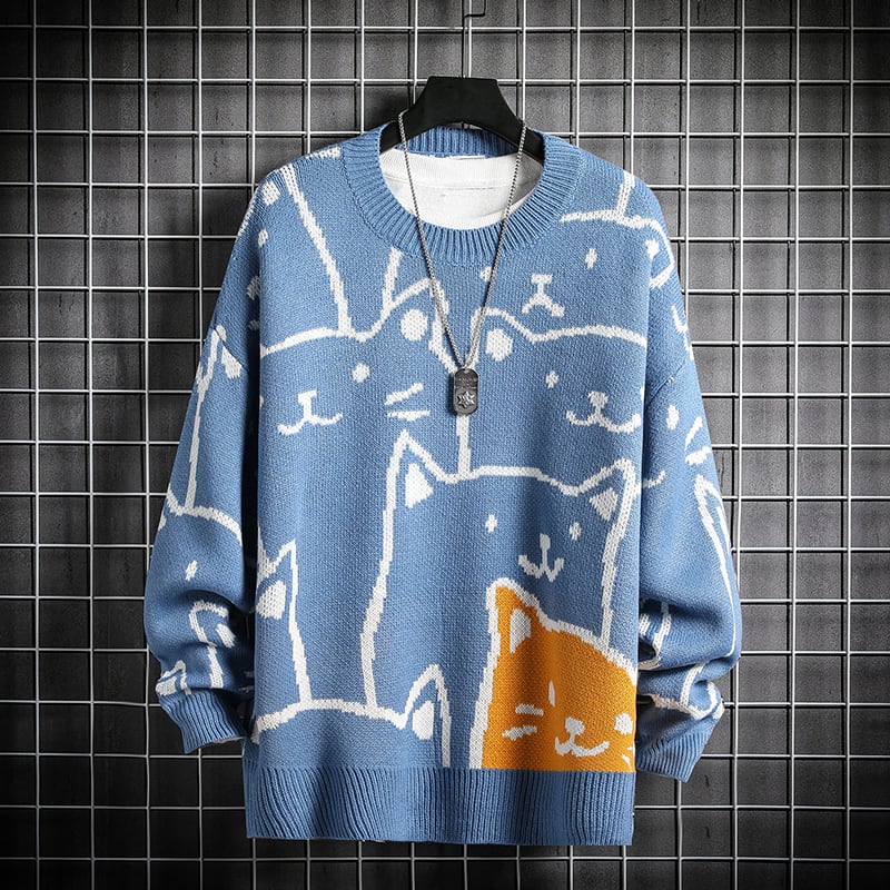 [Nana Series]★Sweater★ 4color Cat Unisex Men's Couple Clothes Cute Large Size Blue Black Orange Beige