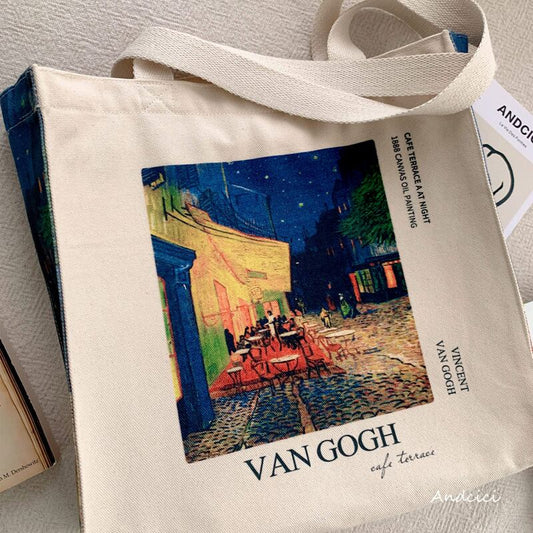 [Andcici Series]★Bag★ Tote bag, canvas bag, large capacity, date, floral pattern, oil painting style, blue, design, cute