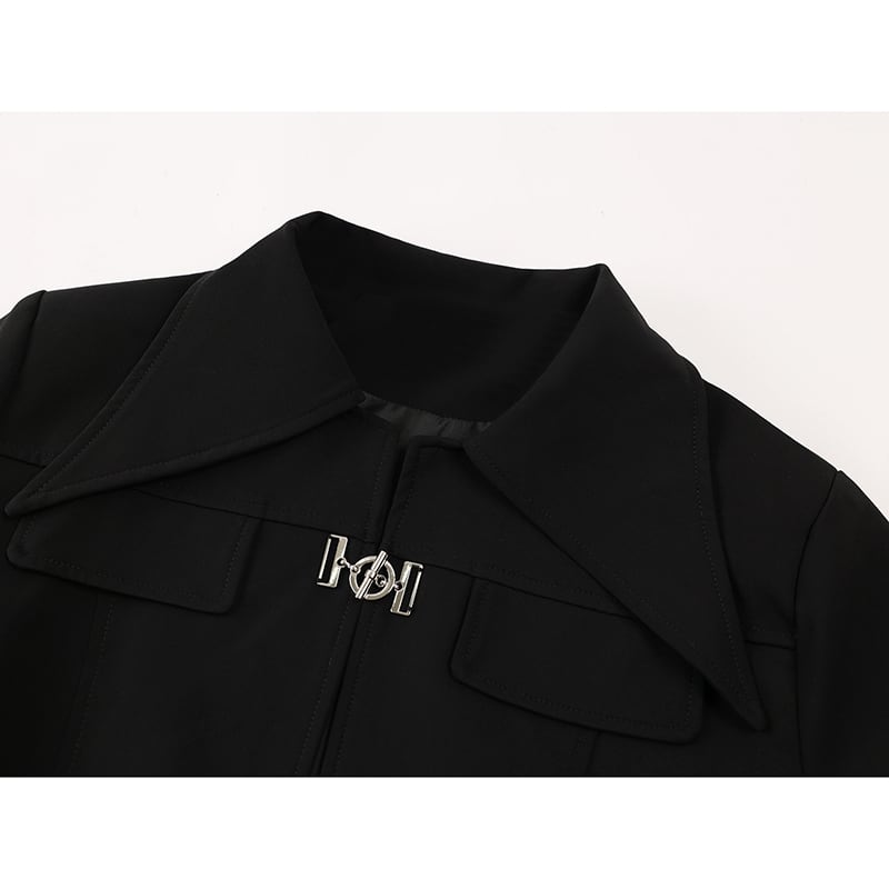 [LHSEN Series] ★Mini length tops★ Outer jacket short length slimming black black SML