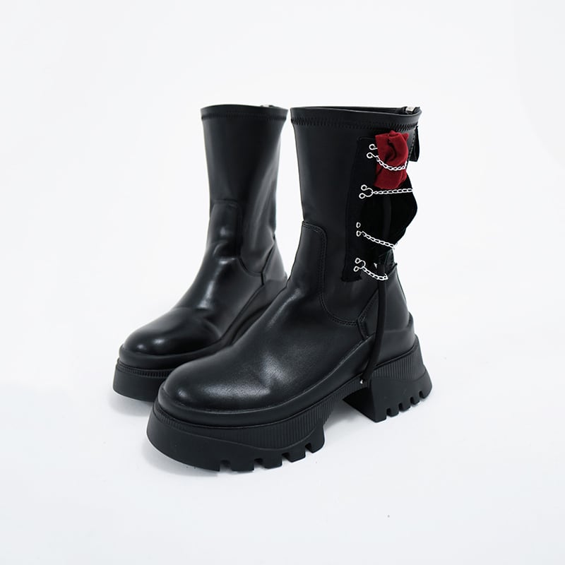 [chicsky---Kurono Series]★Shoes★Boots 35 36 37 38 39 Shoes Rose Chain Black Black Cute