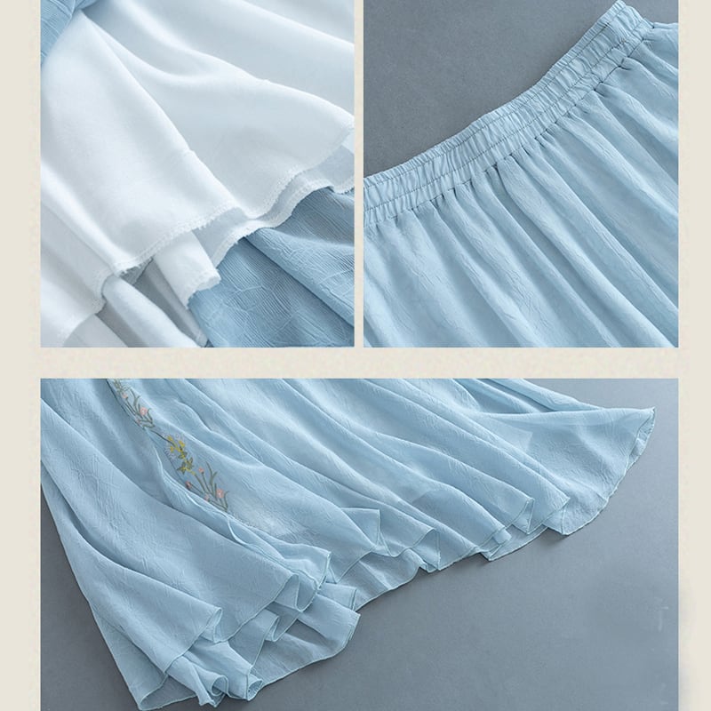 [Qing series]★China style skirt★ 3color bottoms cotton linen embroidery A-line black blue white