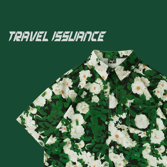 [TRAVEL ISSUANCE Series]★Retro Shirt★ Print Short Sleeve Tops Unisex ML XL 2XL Green Green