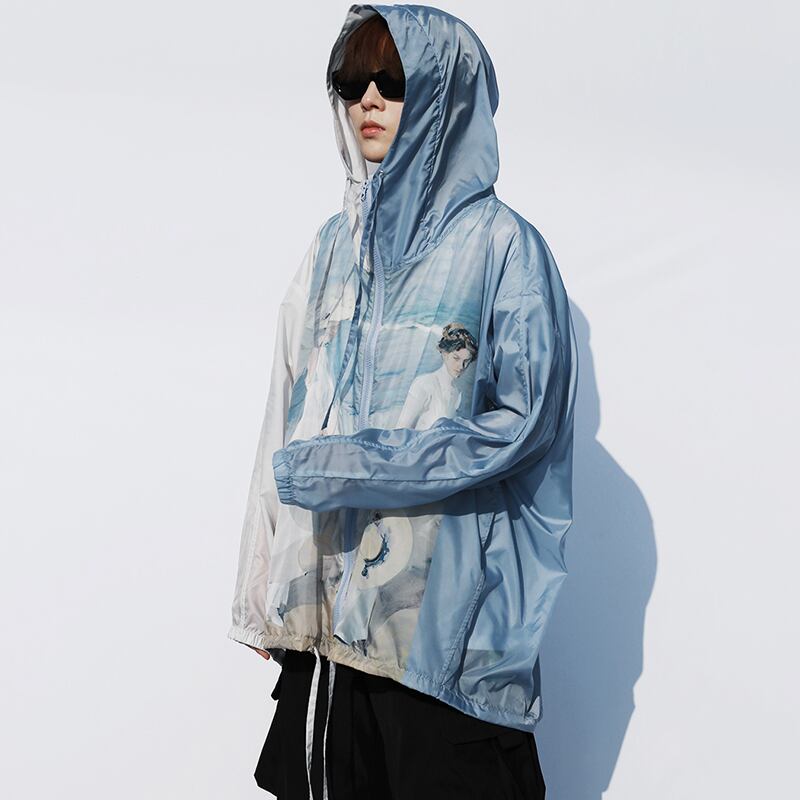 [SIN87 Series] ★UV protection★ UPF50+ Oil painting style Blue Sun protection Cooling protection Thin outerwear Loose fit Unisex Men's