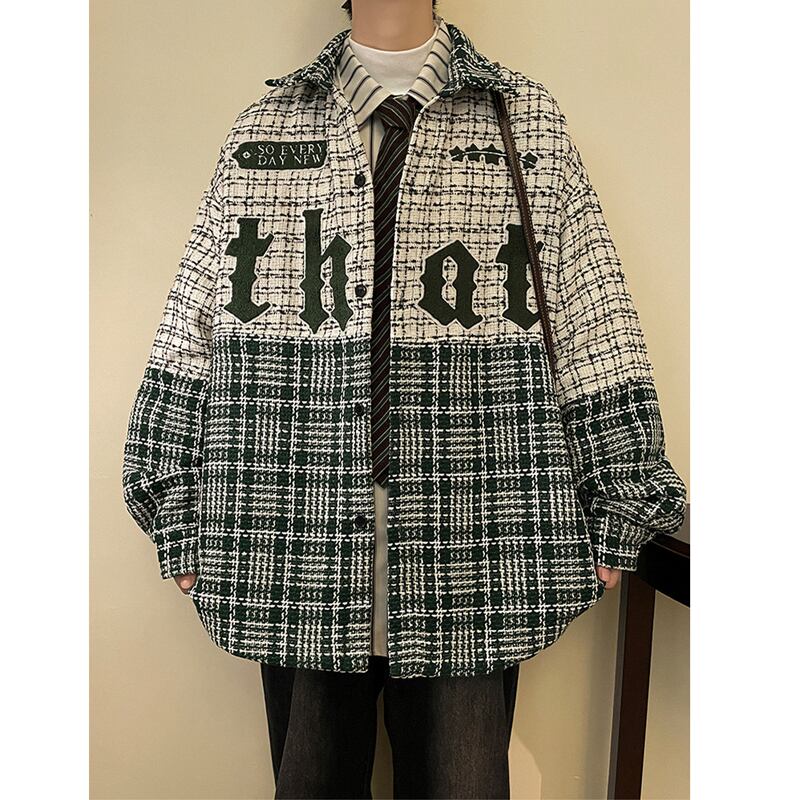 [YOULIN Series] ★Outer★ 3color Unisex Men's Plaid Pattern Coffee Color Green Black