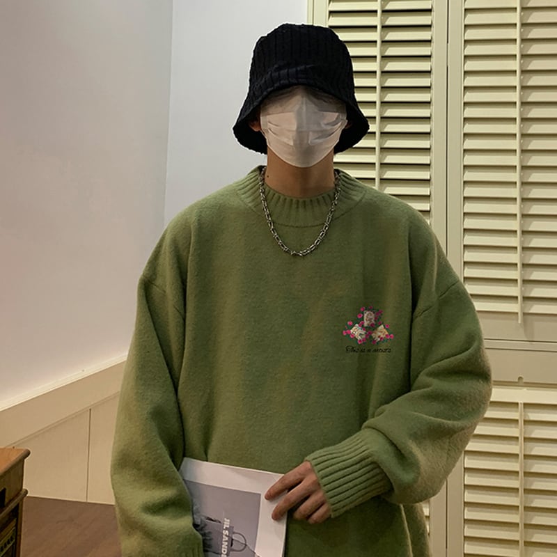 [High Series]★Sweater★ 5color Knit Tops Unisex Men's Floral Pattern Beige Black Blue Green Brown