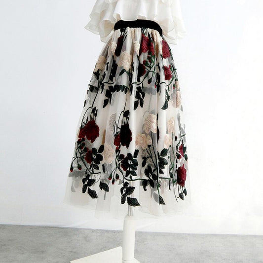 [Komii Series]★China embroidery skirt★Bottoms Lace Floral pattern skirt SML XL 2XL High waist Cute