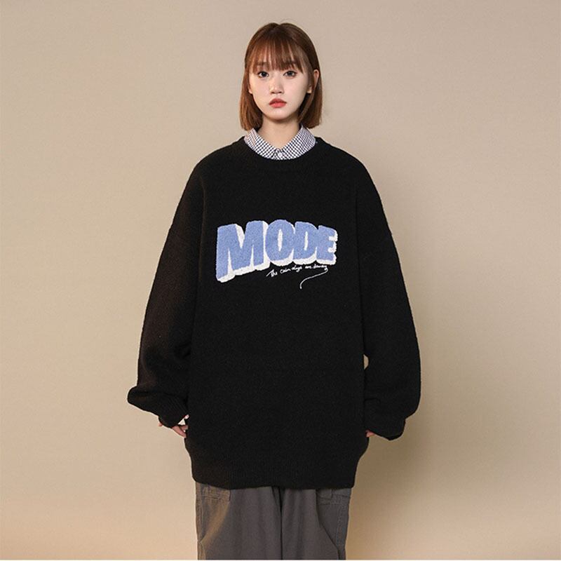 [Ushiomiomi Series] ★Sweater★ 3color Knit Tops Unisex Men's Simple White Black Blue