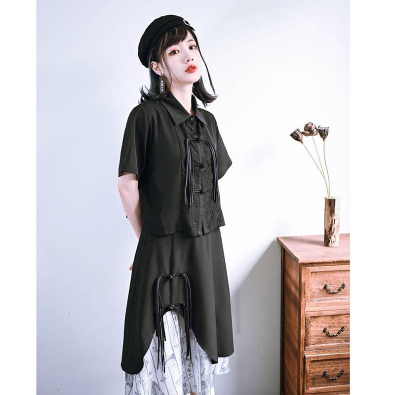 [Kokaisha---Bamboo Series] ★Chinese style skirt★ Fringe Chinese clothing Original Color scheme Irregular Black Black