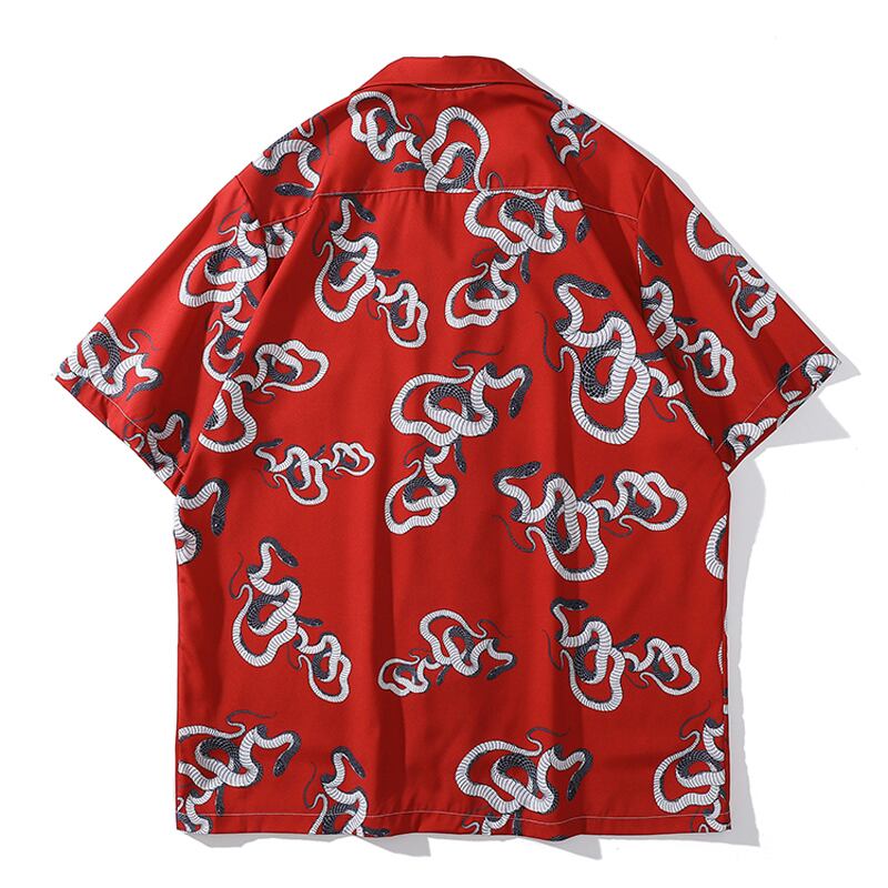 [TRAVEL ISSUANCE Series]★Shirt★ 2color Tops Short Sleeve Shirt Snake Print Spring/Summer Unisex Men's Black Red