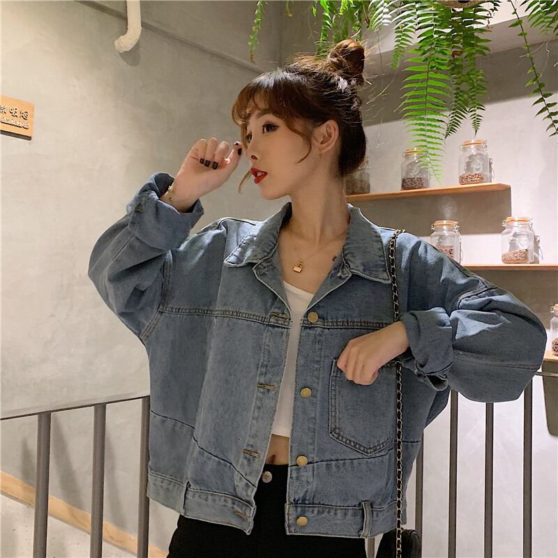 [Mikiko Series]★Denim Jacket★ Outer Jeans Short Length Fashion Easy to Match Blue Blue