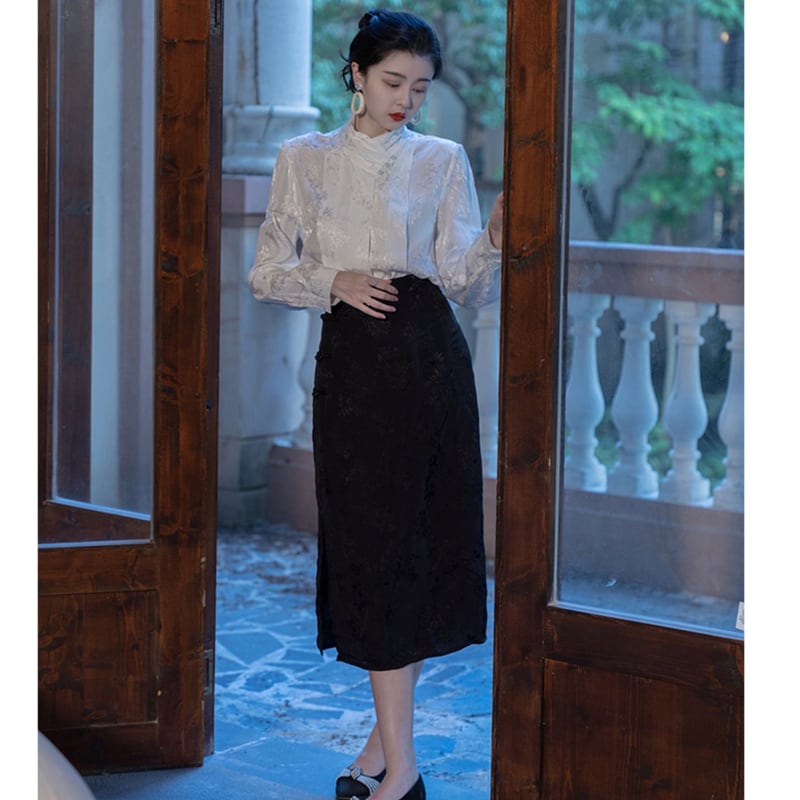 [Only you series]★China style setup, single item order★ Shirt or skirt, improves temperament, beige black