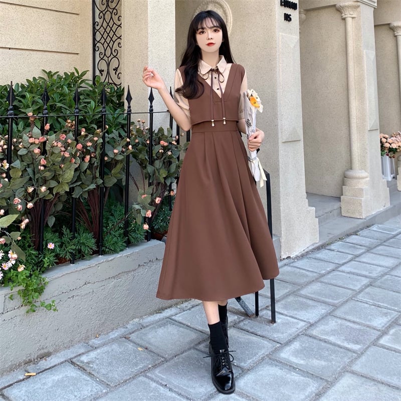 [Dong Xiaojie Series] ★One Piece★ Fake Layered 3color Large Size Brown Black Wine Red