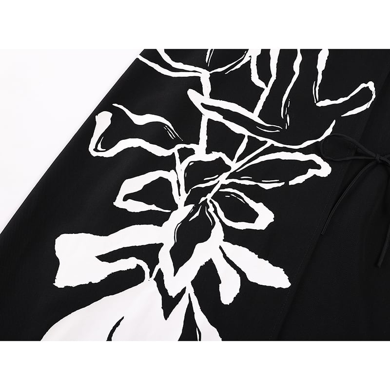 [LHSEN Series]★China style skirt★Bottoms Window skirt Easy to match Black Floral pattern