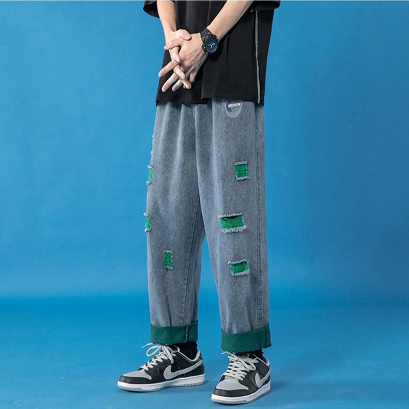 [XUNJIA series]★Denim pants★ 2color bottoms pants unisex men's large size color scheme black blue