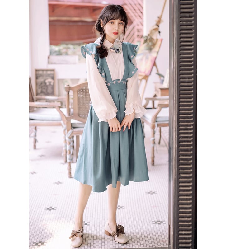 [JUN Series]★China style setup★ Shirt + hanging skirt cute retro elegant date