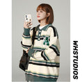 Load image into Gallery viewer, [Ushiomiomi Series] ★Sweater★ 2color Knit Tops Unisex Men's Horizontal Striped Striped Pattern POLO Neck Casual Green Blue
