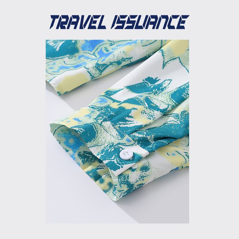 [TRAVEL ISSUANCE Series]★Shirt★ Long sleeve shirt tops unisex men's fashion print long sleeve