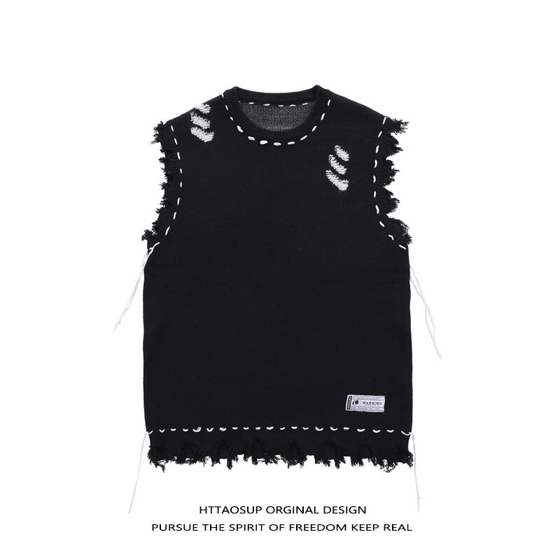 [HTTAOSUP Series] ★Vest★ 2color Tops Knit Unisex Men's Sleeveless Black Gray Fashion