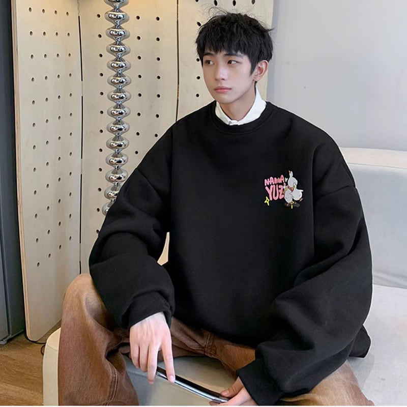 [CEXU Series] ★Tops★ 3color Unisex Men's Large Size Cartoon Black White Apricot