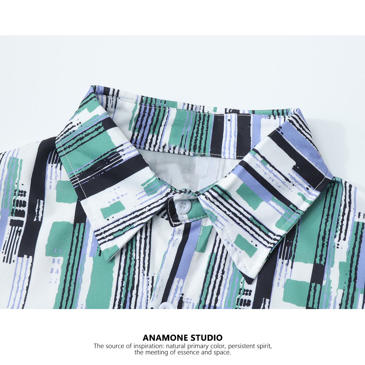 [ANAMONE STUDIO Series] ★Short sleeve shirt★ Vertical striped tops print retro ML XL unisex men's