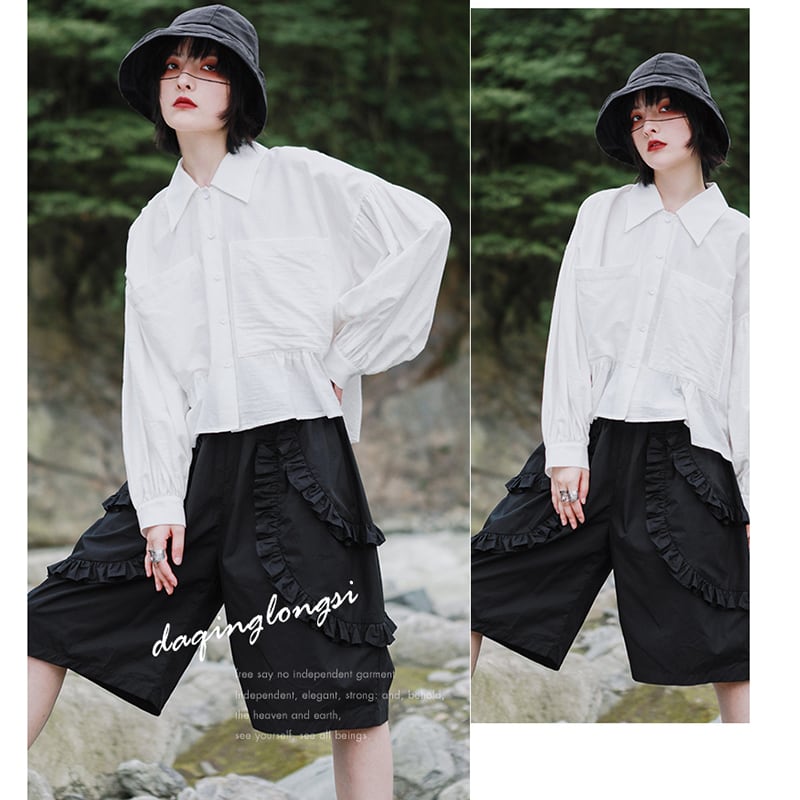 [Daiseiryusu Series] ★Shorts★ Short pants, pants, bottoms, cotton, easy to match, with design, black