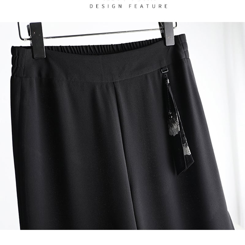 [Aooka Series]★Gaucho Pants★ Chiffon Women's Fashion Slit Easy to Match Black Black