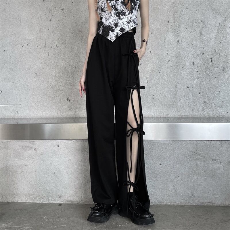 [Miyakoya Series]★Casual Pants★ Trousers Bottoms Cool Summer Fashion Black Black Sexy