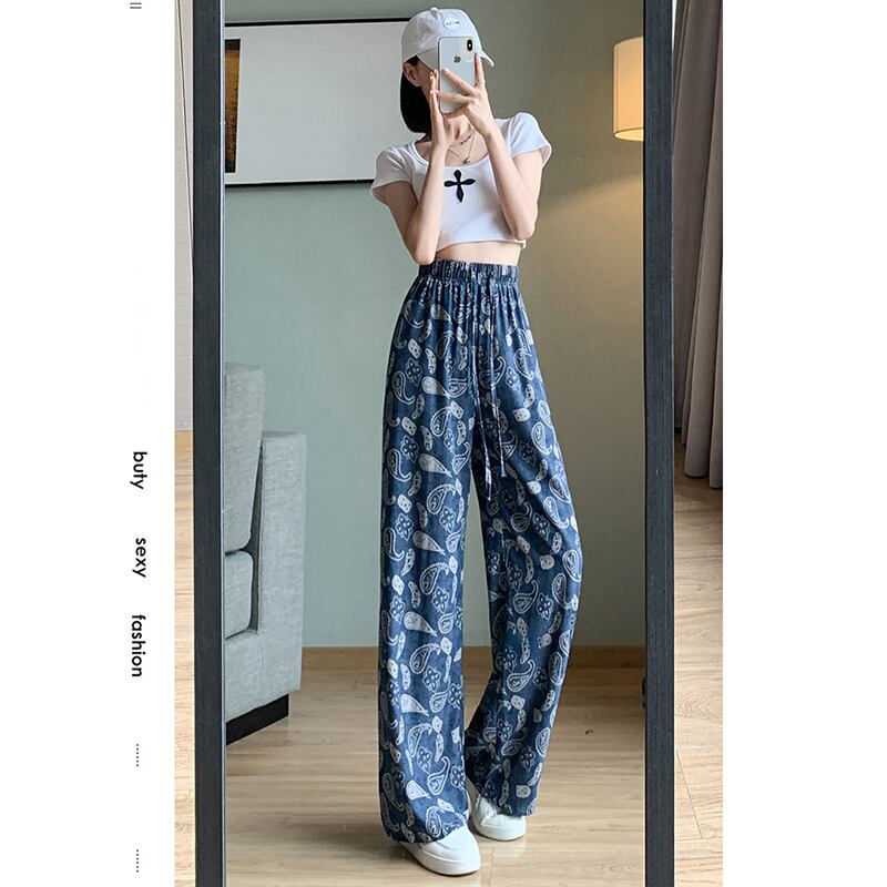 [FENGLIN Series] ★Casual Pants★ Bottoms Trousers Cool Blue Blue Slimming Print Summer Clothes Paisley