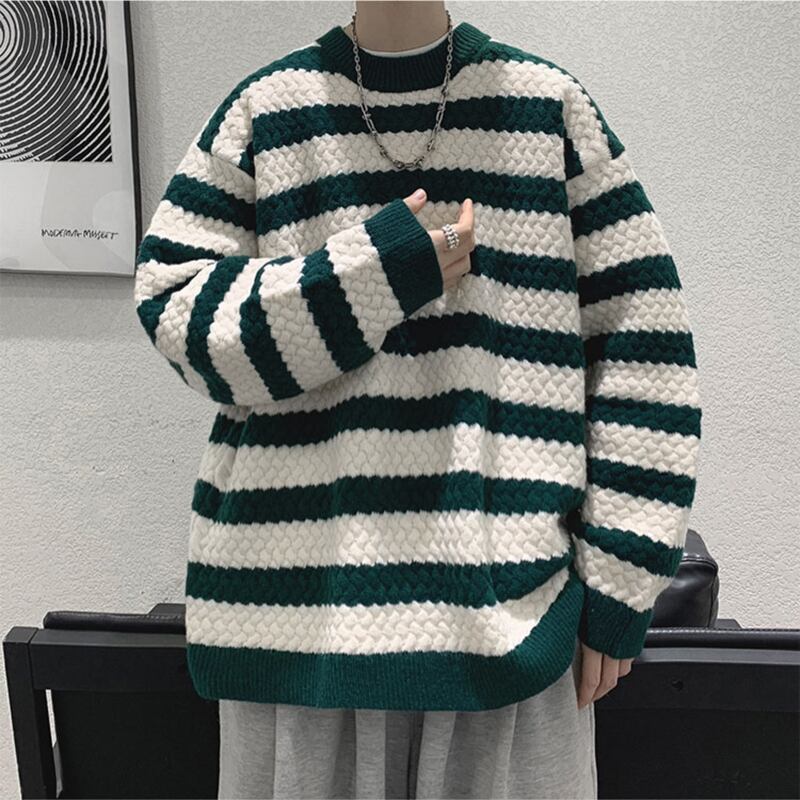 [Gyoshoen Series]★Sweater★ 4color knit tops Unisex Men's Horizontal striped pattern Casual Color scheme