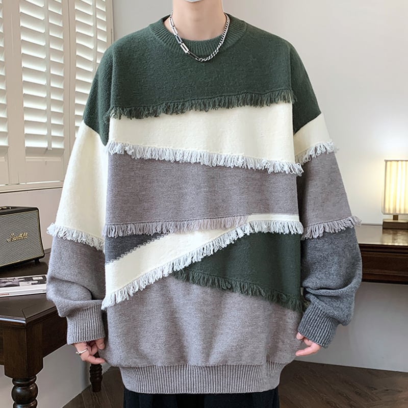 [ZUOFEILI Series] ★Sweater★ 5color Tops Unisex Men's Large Size Switching Color Scheme Stylish