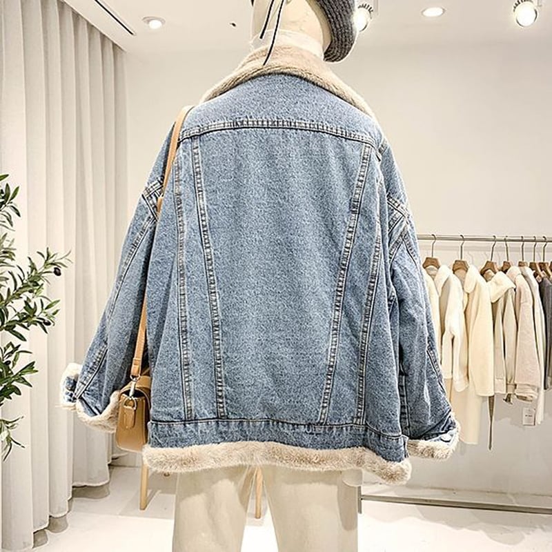 [Kajingi series] ★Outerwear★ Denim jacket, thick, warm, for winter, blue, blue, can be worn on both sides, S M L XL