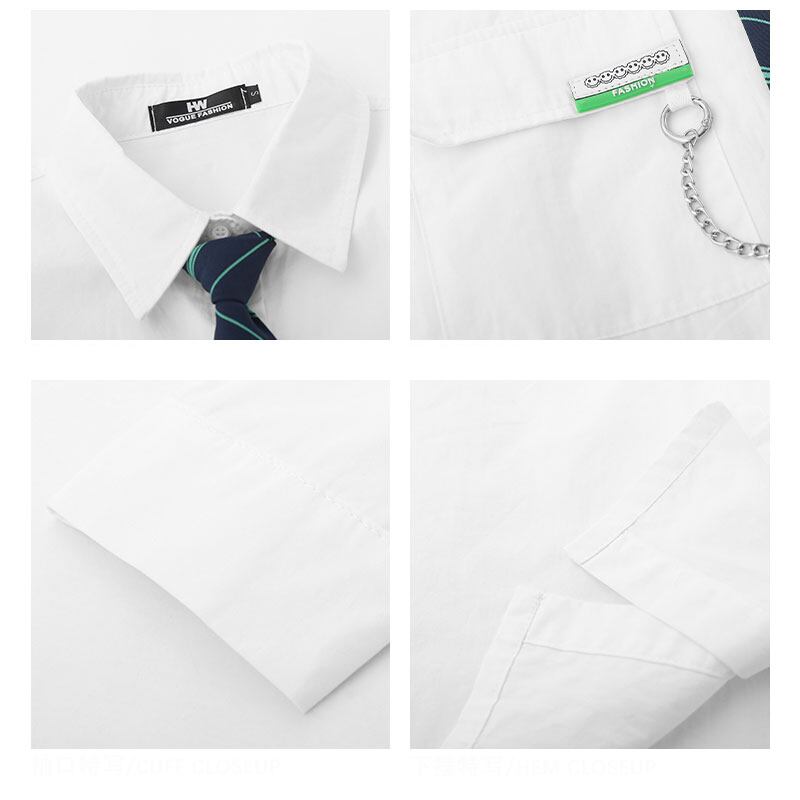 [MOISHE TIDE Series]★Shirt with tie★ 2color tops, long sleeve shirts, easy to match, unisex, men's, white, blue