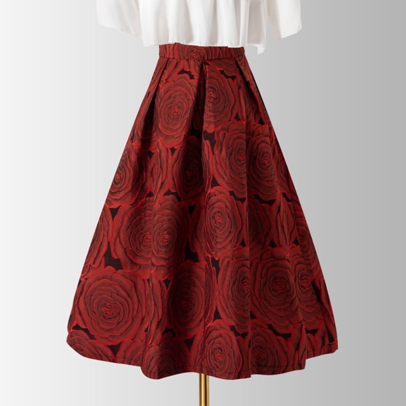 [MOERBEN Series]★Skirt★ Bottoms High Waist Temperament Enhancement Women's Red Red Floral Pattern