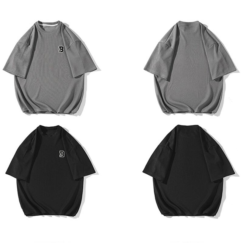 [BIGEMAN Series]★T-shirt★ Tops 2color Unisex Men's Large Size Black Gray Short Sleeve Casual