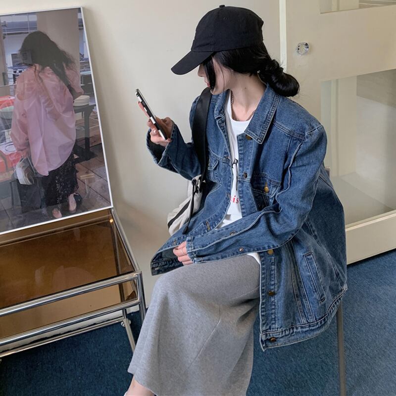 [KEKELI Series]★Denim Jacket★ Outerwear Spring Clothes Retro Loose Easy to Match Blue Blue