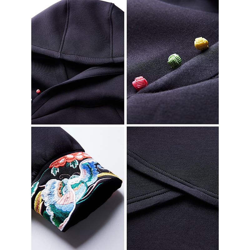 [September ink series] ★China style hoodie★ Embroidered tops, ethnic style, large size, loose, black, black