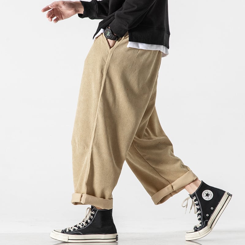 [BIGEMAN Series] ★Casual Pants★ 2color Quarter-length Bottoms Pants Unisex Men's Large Size Corduroy Black Brown