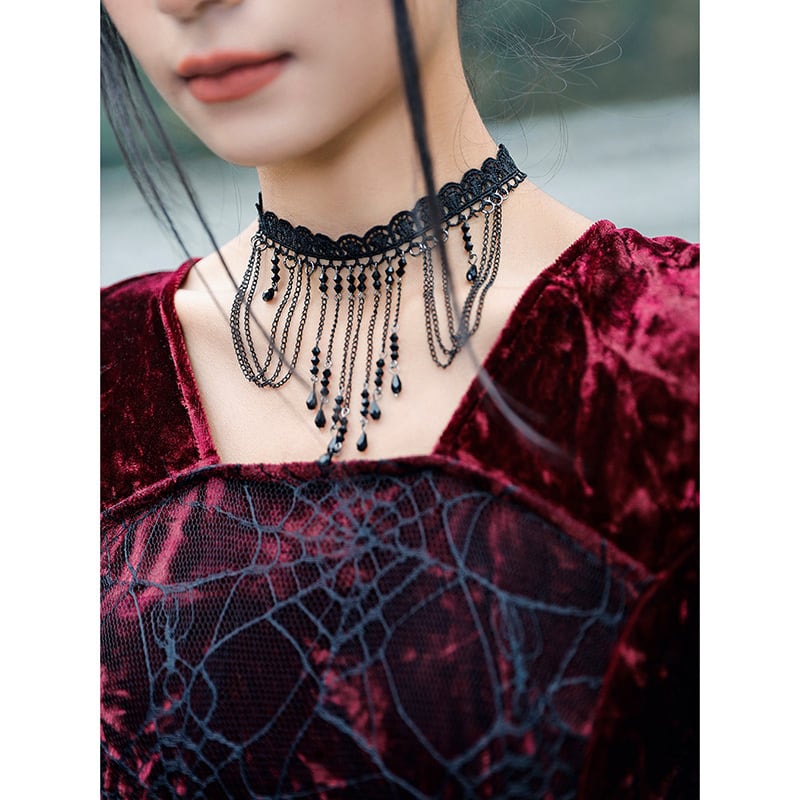 [Koseiryushu Series] ★Necklace★ Ladies Accessories Fringe Black Black Lace Sexy