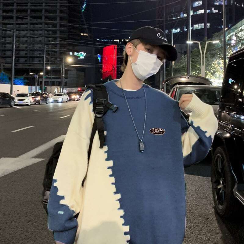 [Ruiweira Series] ★Sweater★ 3color knit tops Unisex Men's Color scheme Easy to match Black Gray Blue