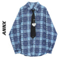 Load image into Gallery viewer, [ANNXstudio Series]★Shirt with tie★ Long sleeve shirt Shirt Tops Plaid pattern Unisex Men's Blue
