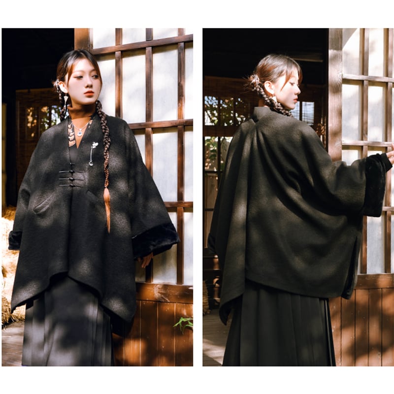 [Ancient Monster House -- Smoke Tank Series] ★China style coat★ Thick and warm winter clothing cloak loose black black