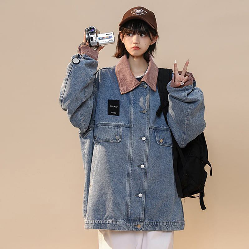 [FKZ Series]★Jacket★ 2color outer denim jacket unisex men's jeans color scheme blue black