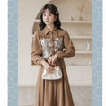 Load image into Gallery viewer, [Shukunsho series] ★China style dress★ 2color fake layered ladies cute retro autumn clothes black coffee color
