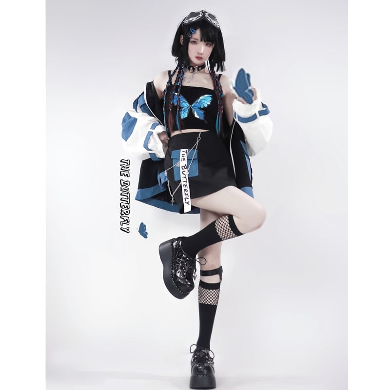 [Momoko Sakura Series] ★Jacket★ Outerwear cute color scheme original white blue black easy to match ladies