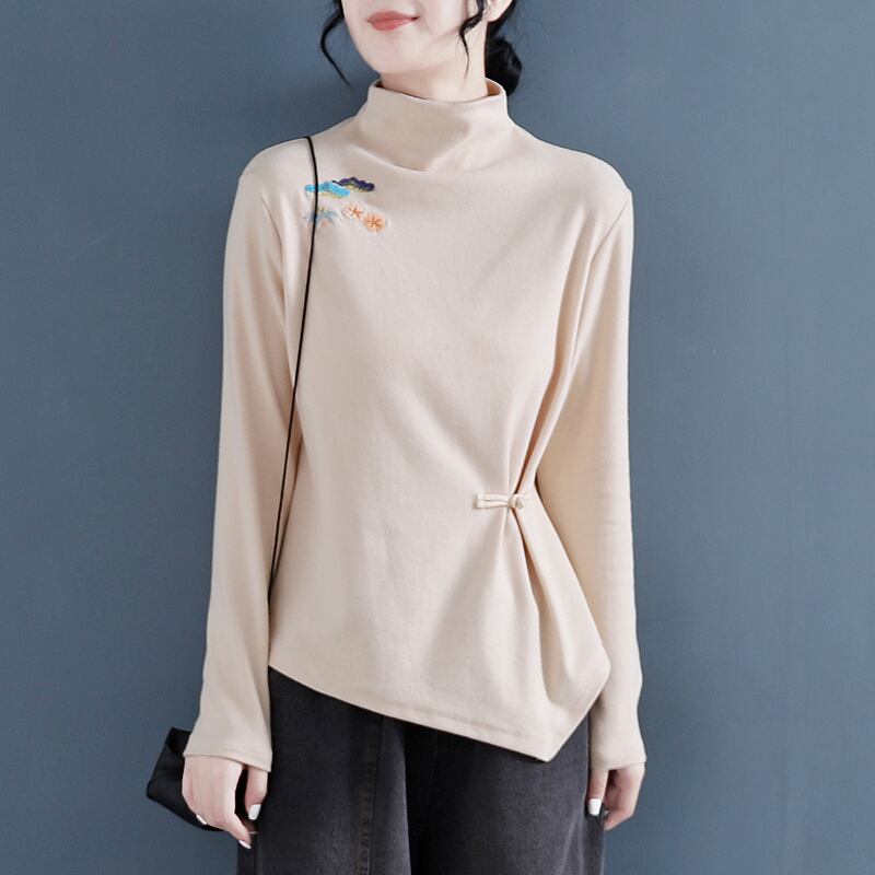 [Qing series]★China style tops★ 5color embroidery Chinese button beige dark brown red blue black