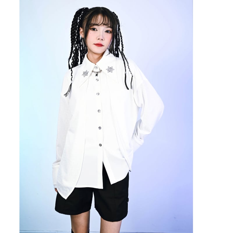 [Kokaisha --- Abnormalism Series] ★China style shirt★ 2color tops fake layered black white