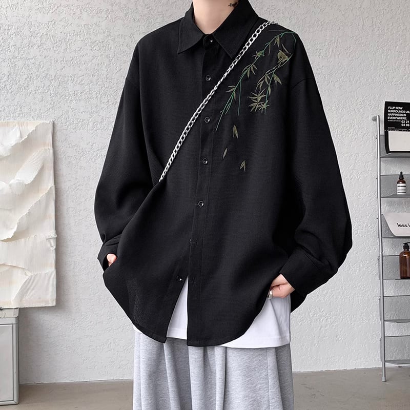 [YOULIN Series]★China style shirt★ 2color embroidery long sleeve bamboo tops unisex men's large size black white