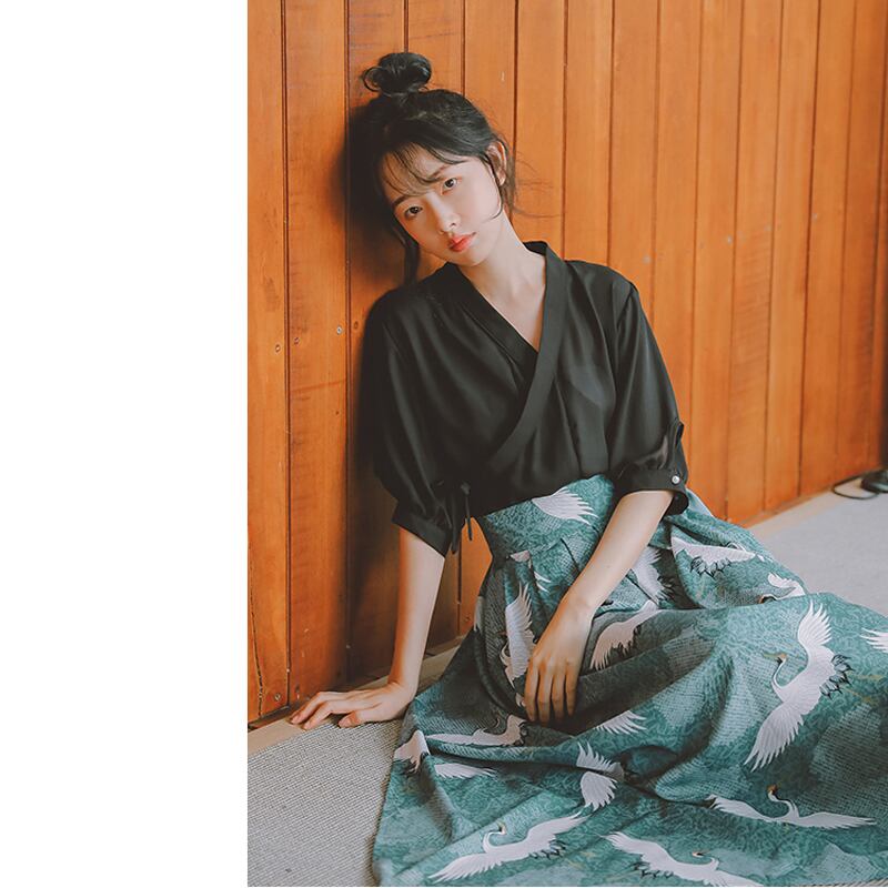 [Shobosho Series] ★Chinese-style shirt★ Hanfu shirt, plain, easy to match, black, SML, improves your temperament