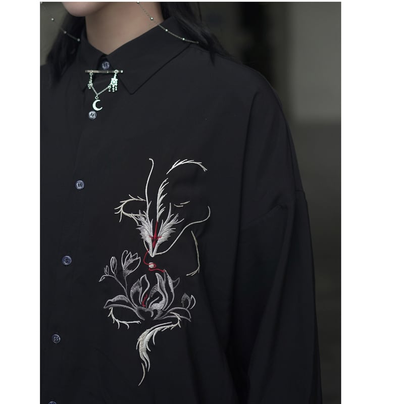 [Anko National Style Series] ★China style shirt★ 2color tops, black or white, unisex costume, embroidery, dragon crest, loose fit